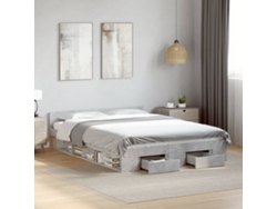 Cama Con Cajones Madera De Ingeniería Gris Hormigón 120x190 Cm
