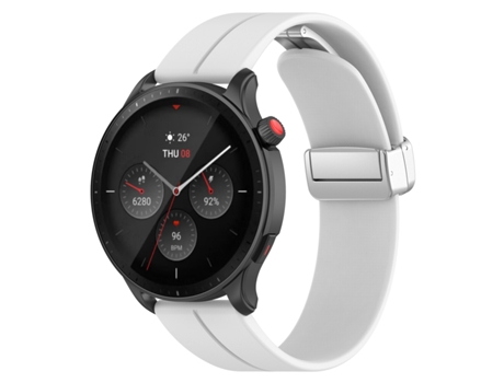 Correa Smartwatch para Amazfit GTR 4 Cierre Magnético Plegable de Silicona con Hebilla Plateada (Blanco)