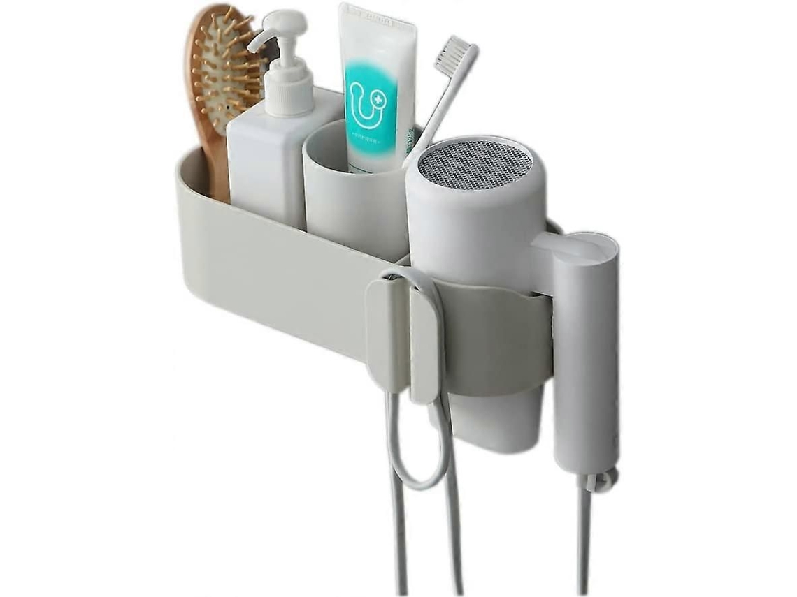 Soporte multifuncional gris para secador de pelo para baño, inodoro, percha para el cabello, estante GOKOCO