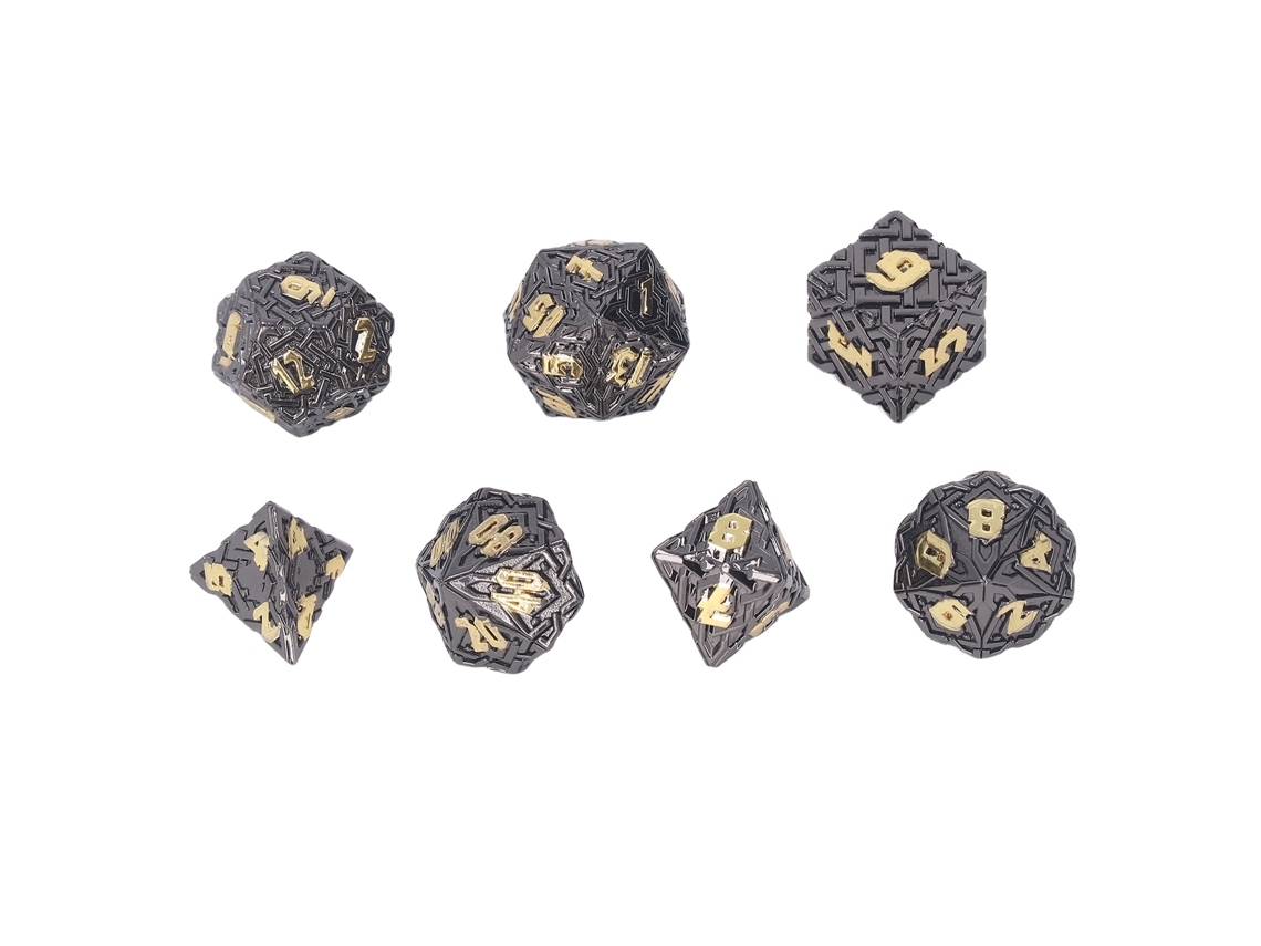 2026 Set De Dados Metálicos Poliedricos Solidos Con Números Claros Para Juegos De Mesa Electroplateados Oro Negro
