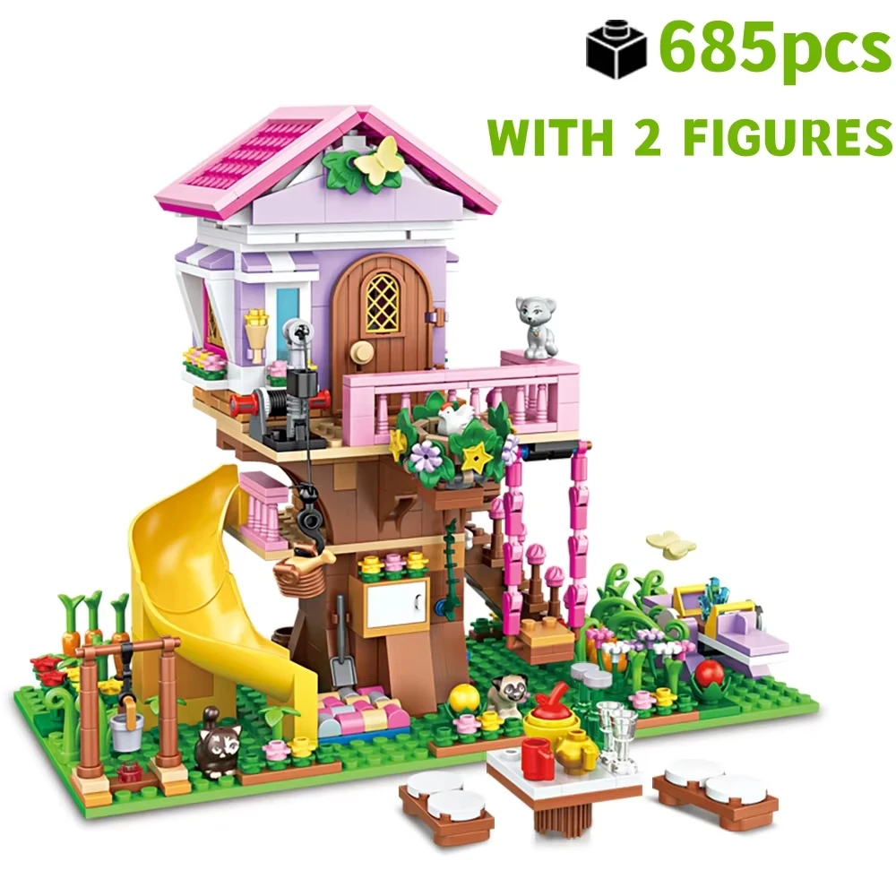 (685 piezas) Modelo de bloques de construcción para el Campamento de la Amistad, la Casa del Árbol, el Tobogán de los Sueños y la Aldea del Bosque.