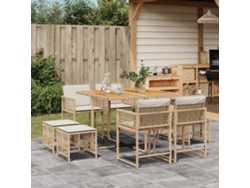 Juego de comedor de jardín de 9 piezas con cojines, mimbre sintético beige, DKD Home Decor
