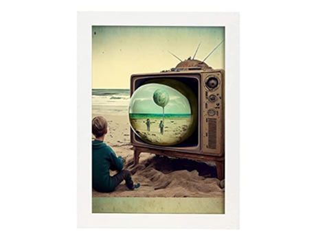 NACNIC Poster Día De Playa En Estilo Surrealismo Cinematográfico Ilustraciones Y Grabados De Historieta Abstracta Y Artística A3 Marcos Blancos