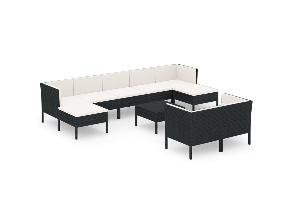 Conjunto 10 muebles de jardín VIDAXL y cojines ratán sintético negro