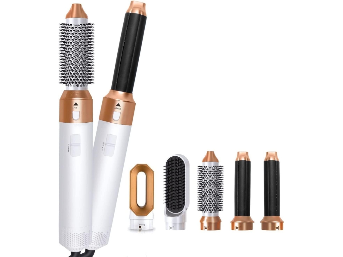 Secador De Pelo Moldeador 5 En 1 KLACK Voluminizador Ondulacion Alisador Blanco/Dorado