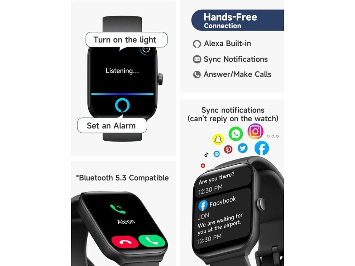 Reloj inteligente F96 para mujer, de 1,90 pulgadas, con monitor de actividad física, compatible con llamadas, resistente al agua IP68 y monitor de frecuencia cardíaca. Yizhood