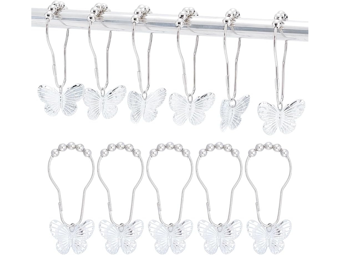 Nbeads - 12 ganchos para cortina de ducha con forma de mariposa, anillas de hierro para cortinas de ducha, anillas Vayotoy