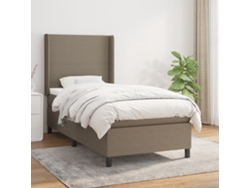 Cama Box Spring Con Colchón Tela Gris Taupe 90x200 Cm