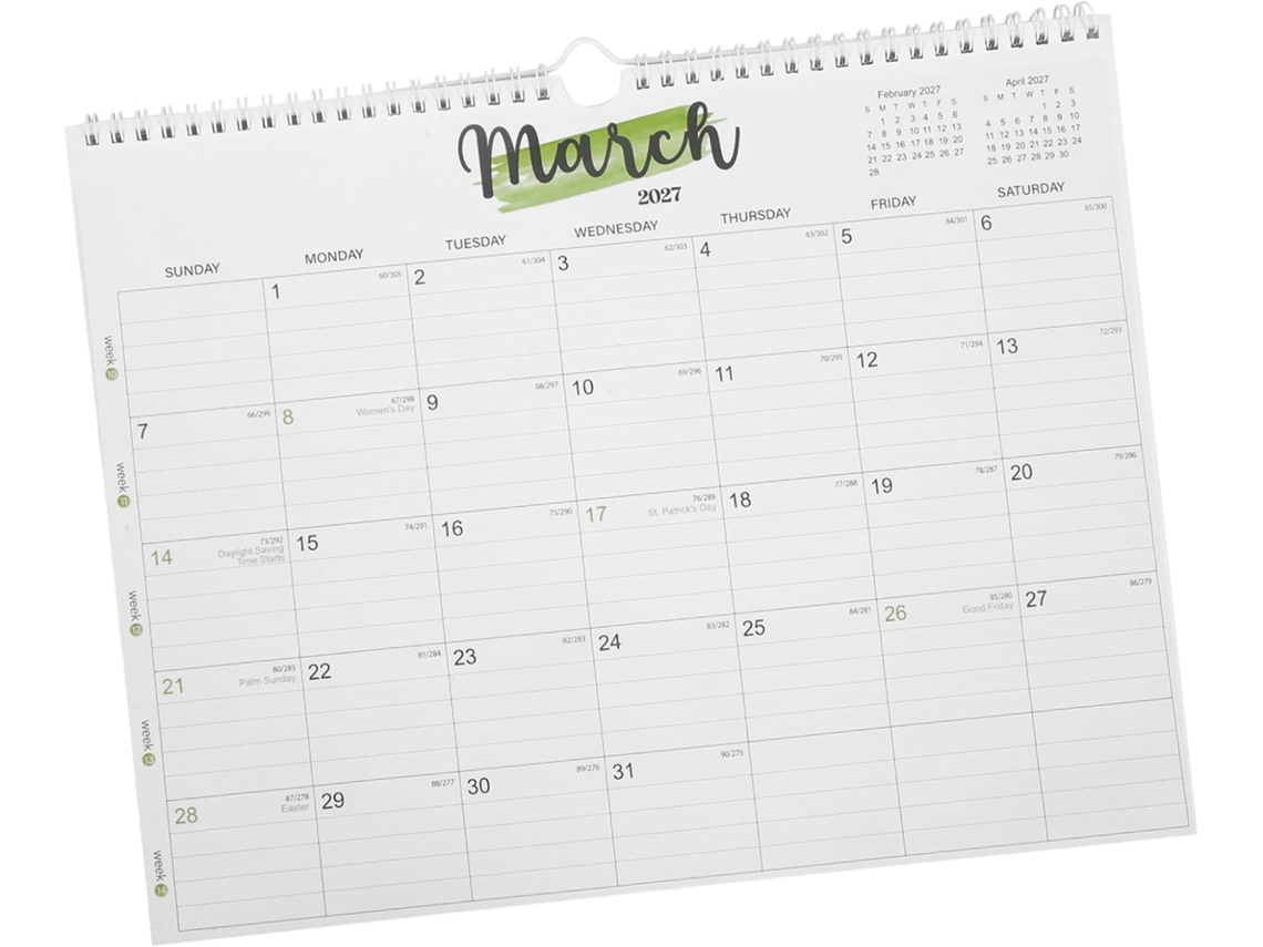 Besportble Calendario De Pared Grande De Doble Espiral Alipis Y Planificación Y Organización Con Cuadrados ...