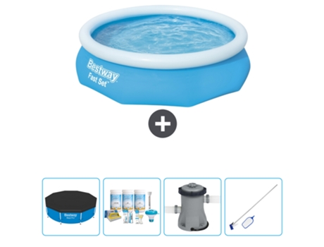 Piscina Hinchable Redonda Fast Set BESTWAY - 305 x 76 cm - Azul - Incluida Cubrir - Paquete de mantenimiento - Bomba - kit de limpieza