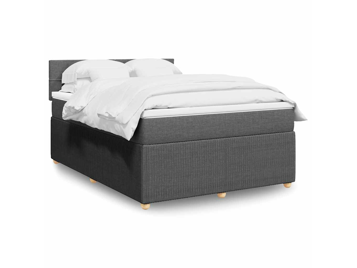 Cama box spring con colchón tela gris oscuro 140x200 cm