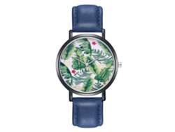Reloj De Pulsera Zhoulianfa Unisex Con Correa De Pu Dial Redondo Patrón De Hoja Azul