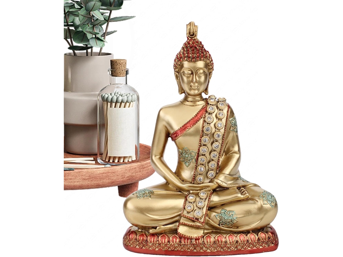 Estatua De Buda Dorada Escultura Zen Resina Para Oficina Compacta Mesa Meditaci N Ideal Sala T Vitrina Vinoteca Y