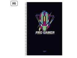Pack de 6 cuadernos espirales, 80 hojas, 90 g/m², diseño Pro Gamer