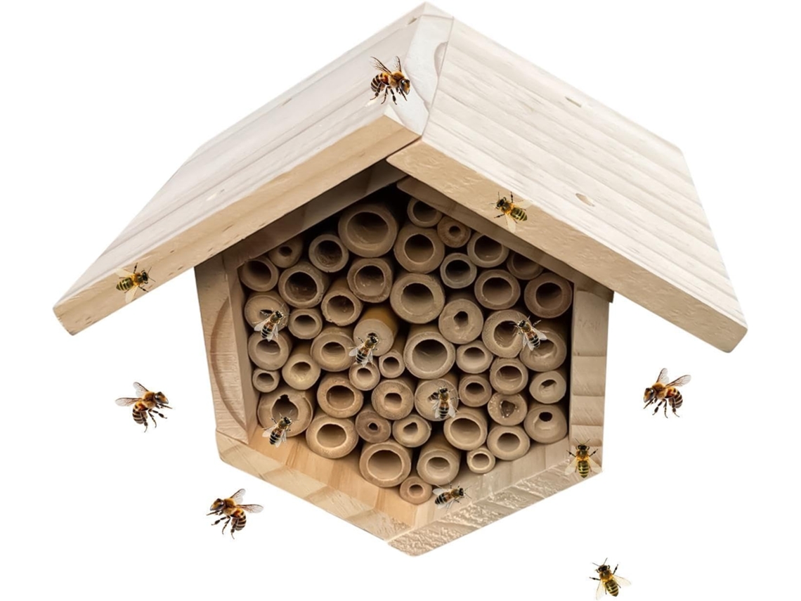 Colmena Con Tubos – Hexagonal, De Madera, Artesanal, Para Polinizadores, Hábitat De Jardín Para Uso Exterior Diseño