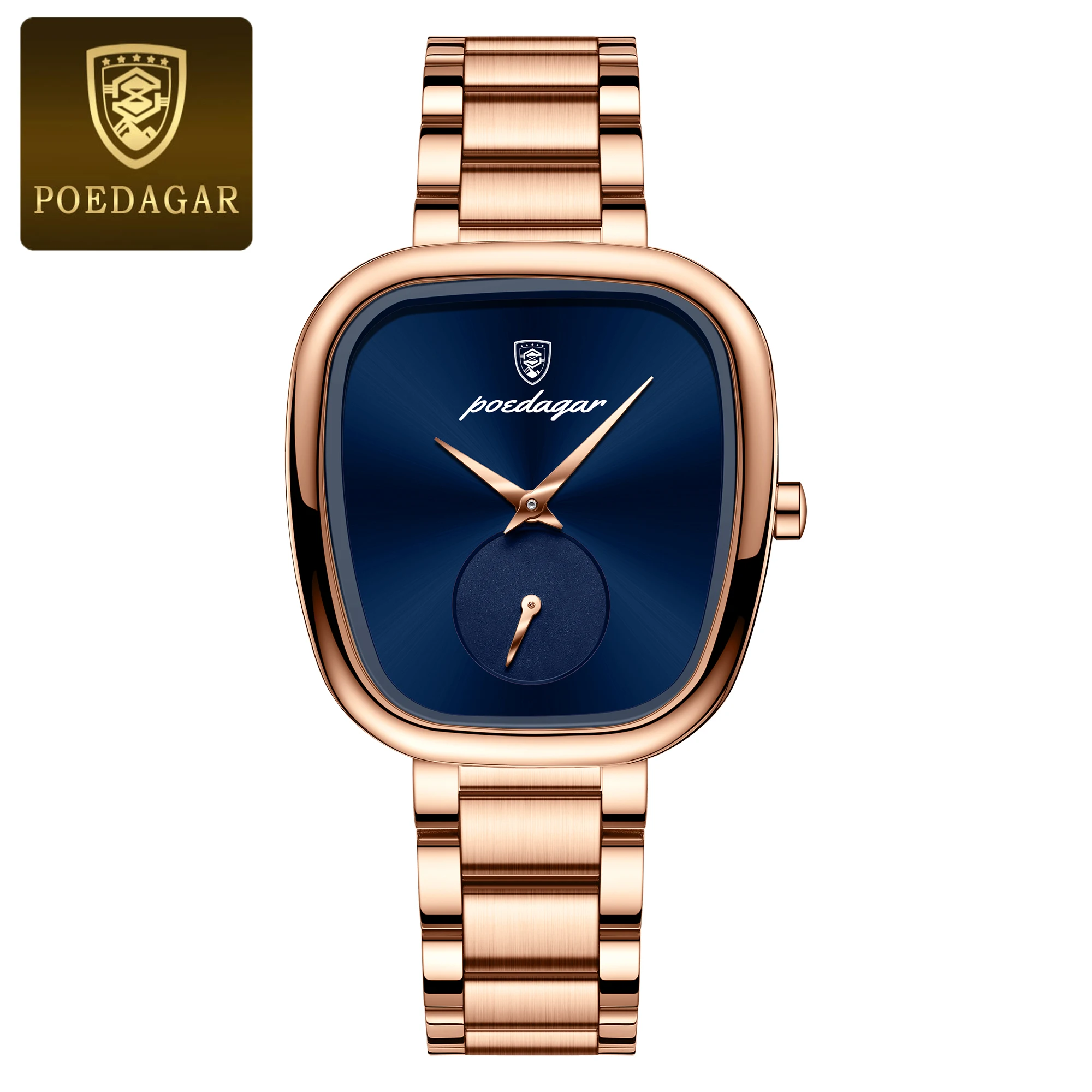 Reloj De Cuarzo Para Mujer, Resistente Al Agua, De Acero Inoxidable (caja Dorada, Esfera Azul).