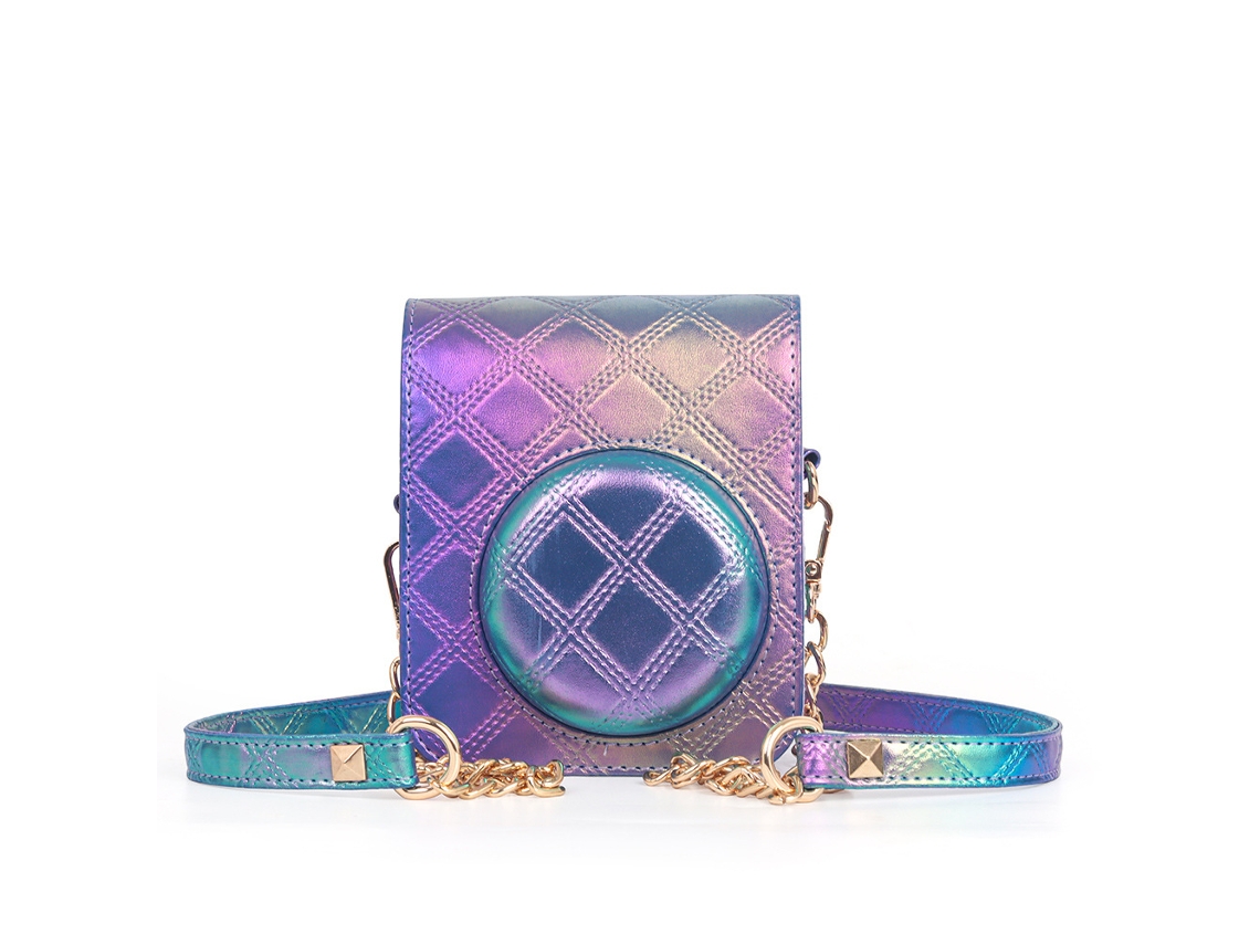 YUYSAN Bolso para cámara a Cuadros Bordado Adecuado para Polaroid mini12 Azul Violeta Brillante