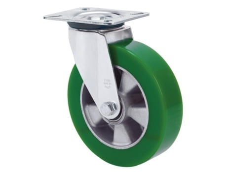Rueda giratora placa 4mm 10zvr200-augb aluminio-poliur.verde eje bolas ALEX