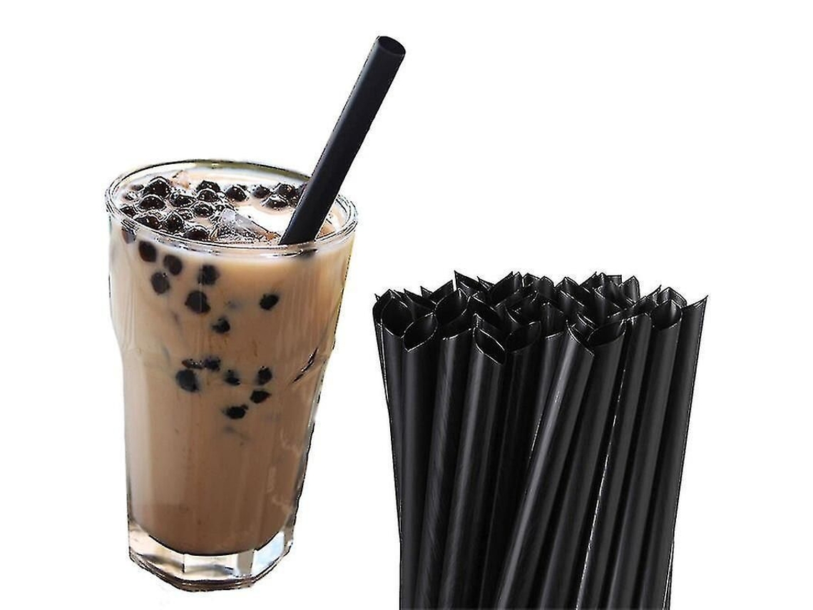 100 Palitos De Plástico Desechables Para Beber, Negros, Envueltos Individualmente Para Té De Burbujas.