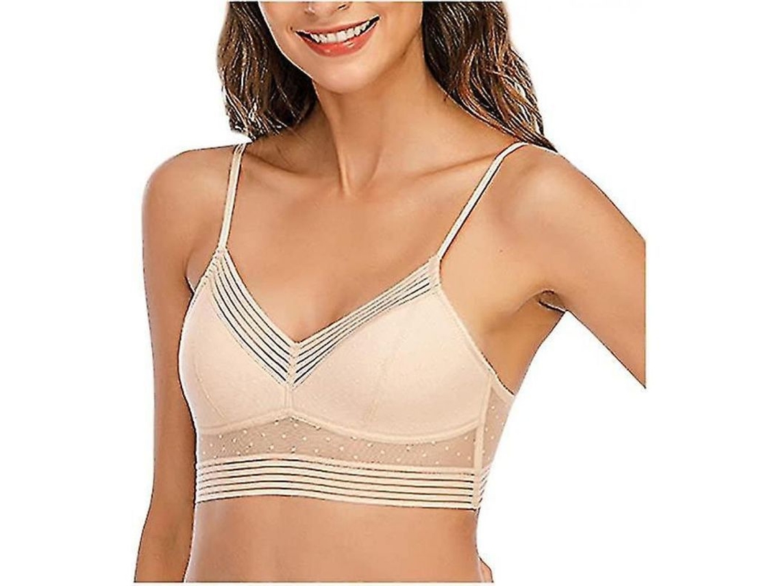 Sujetador Invisible Sin Aro Con Escote Profundo Y Espalda Baja De Encaje Levantador Inalámbrico S Beige