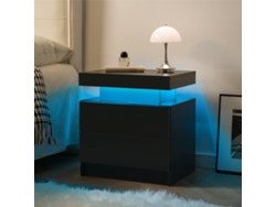Mesita de noche moderna con luces LED, 2 cajones e iluminación lateral para dormitorio (negra)