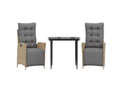 Juego de comedor de jardín de 3 piezas con cojines de mimbre, beige mixto, EXCLUSIVO DE LA CASA (3 piezas)
