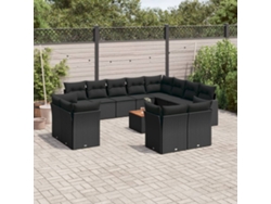 Conjunto de sofá de jardín de 13 piezas con cojines de mimbre sintético negro, Dkd Home Decor
