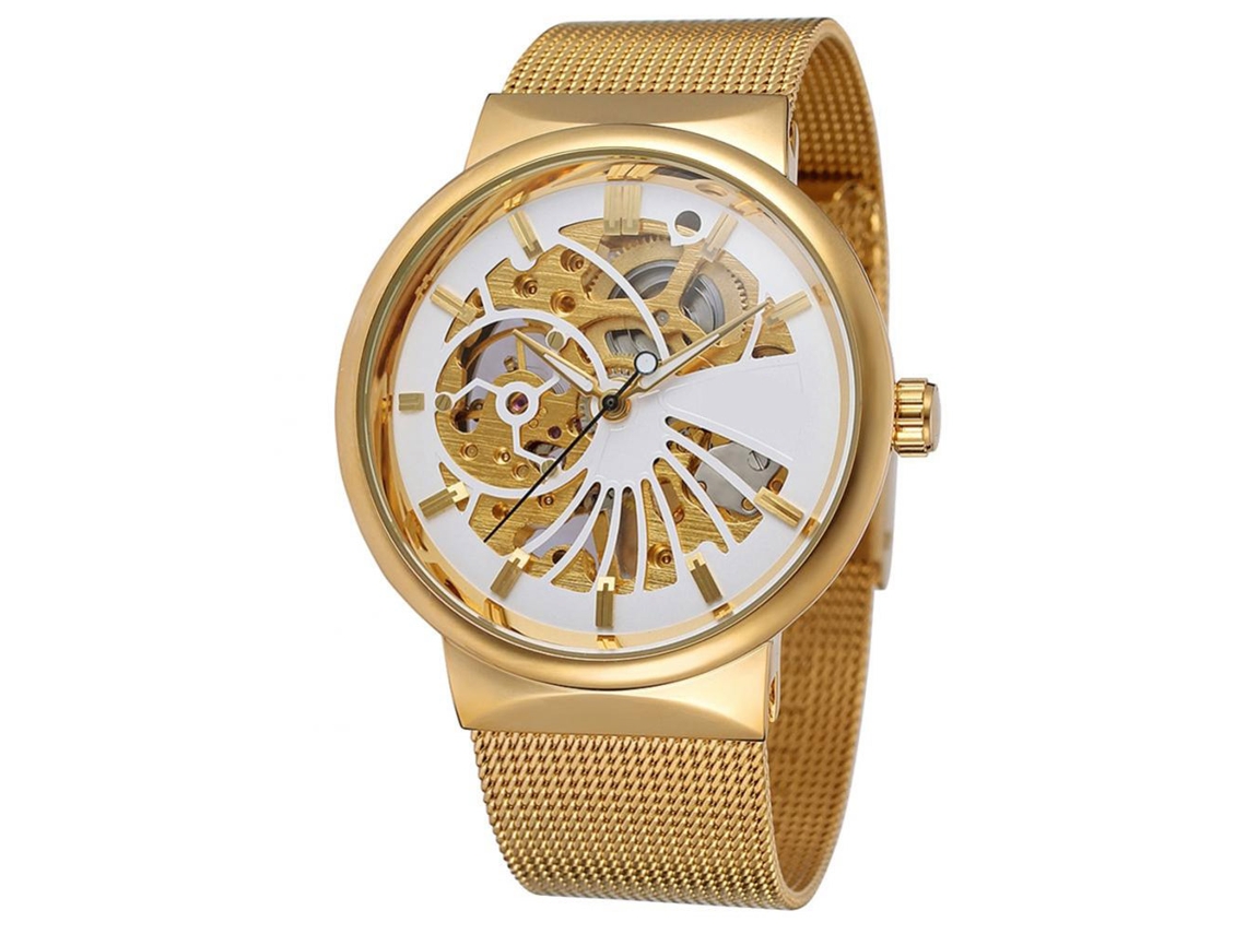 Reloj Automático Mecánico Impermeable Para Hombre Con Correa De Malla De Acero Forsining (oro Blanco)