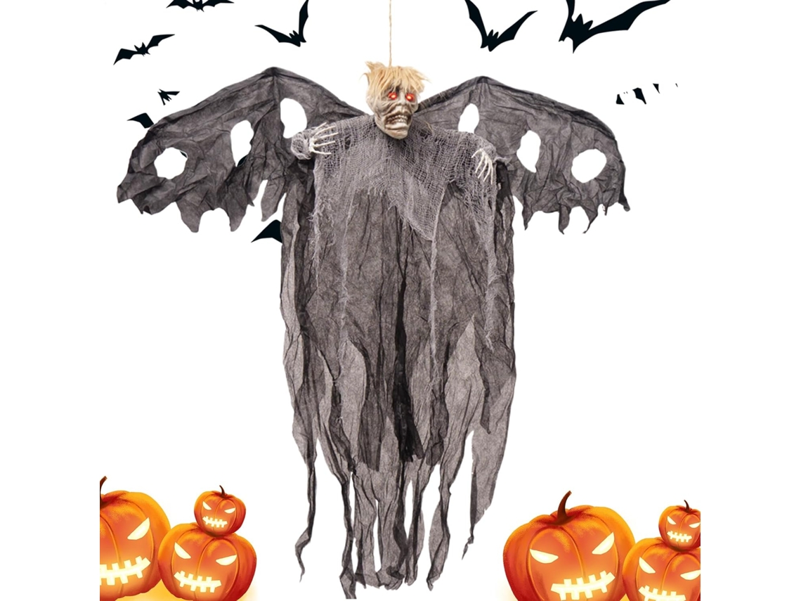 Decoraciones de Halloween espeluznantes para exteriores: Esqueleto fantasma colgante con ojos brillantes - Gokoco