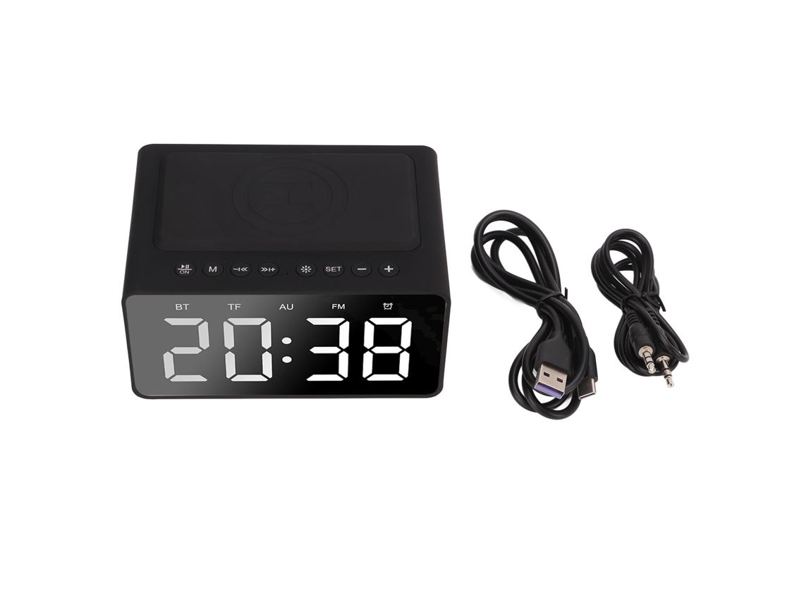 Reloj Despertador Digital Inalámbrico Led Con Carga Móvil Fm Espejo Para Dormitorio