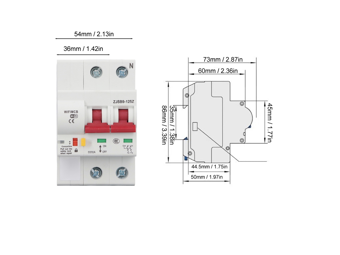 2026dz-interruptor De Circuito Inteligente 2p 100a 110v Con Wifi Bt Control Remoto App Tuya