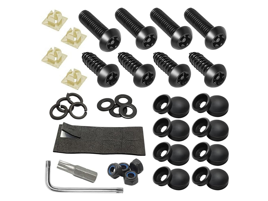 Kit De Tornillos Placa Acero Inoxidable Antirrobo Autoperforantes Hardware Para Montaje Marco Coche Aptos Paragolpe