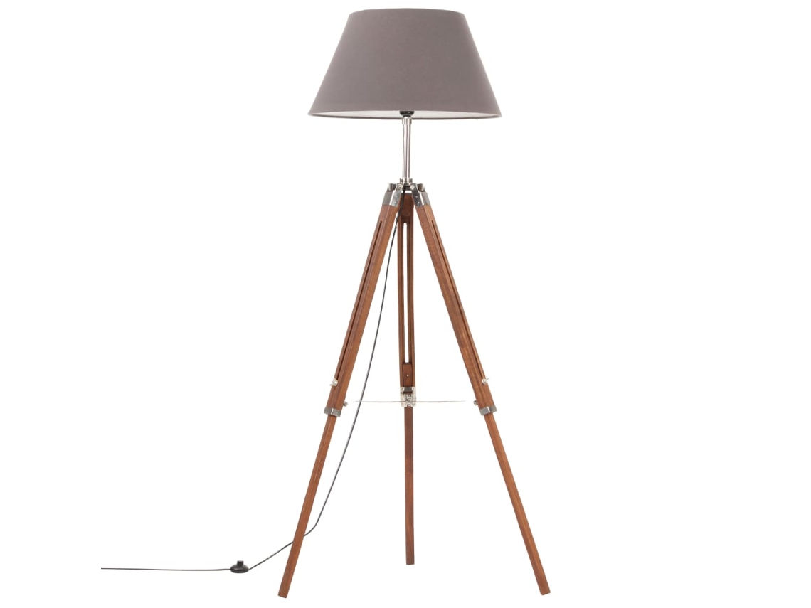 Lámpara Luminaria de Pie Trípode 141 cm Teca Maciza Castaño Miel/Gris