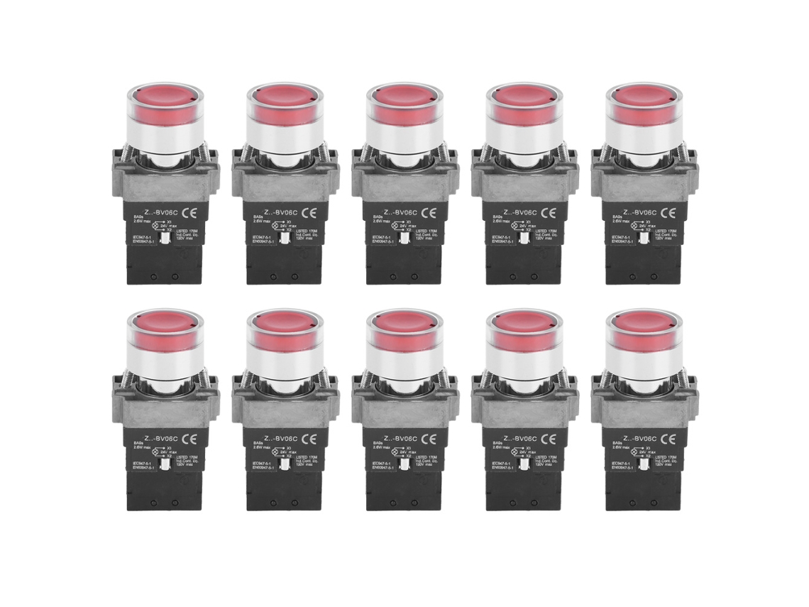 10 Interruptores Pulsadores Planos Berm Con Reinicio Automático Nc Bem-xb2-01dn24v