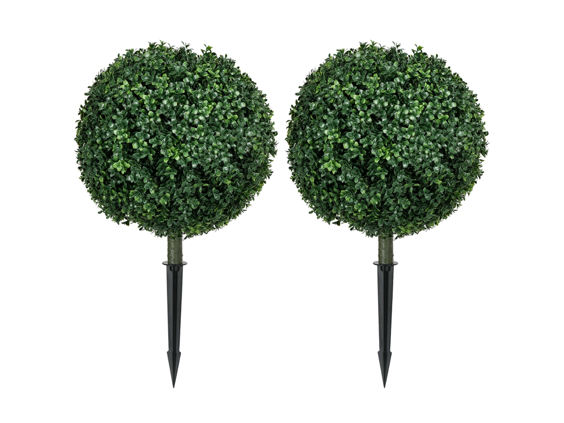 2 Arbustos De Boj De 70 Cm Con Estacas Uv Para Decoración Del Suelo