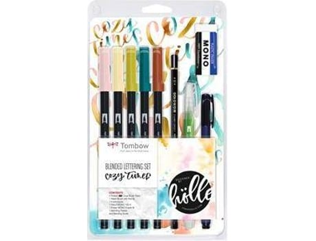 Conjunto Lettering TOMBOW Cozy Times con Marcador. Caucho. Pincel y Paleta (Punta Doble - Colores Surtidas)