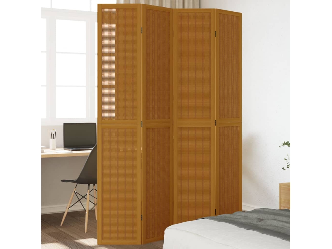 Biombo de 4 paneles de madera maciza de paulownia marrón Wsd163045 Lovely Home