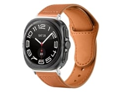 Bracelete Para Samsung Galaxy Watch Ultra (47mm) - Couro - Fivela Reversa E Rebite - Marrom