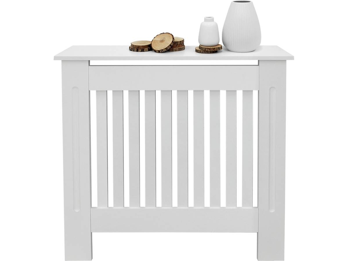 Cubierta para radiador ECD 78x19x82cm MDF vintage lacado blanco diseño de láminas