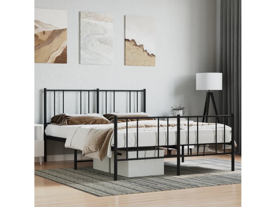 Estructura Cama Sin Colchón Con Estribo Metal Negro 160x200 Cm