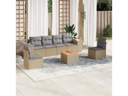 Conjunto de sofá de jardín de 7 piezas con cojines, mimbre sintético beige, Dkd Home Decor