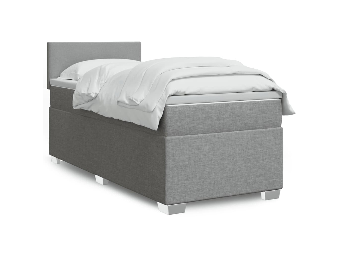 Cama Box Spring Con Colchón Tela Gris Claro 90x200 Cm