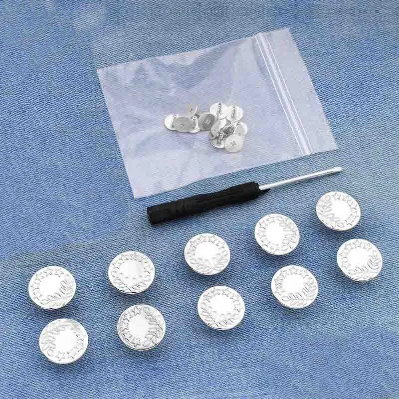 10 Botones Y Broches De Metal + Destornillador Ajustables, Desmontables Y Reutilizables.