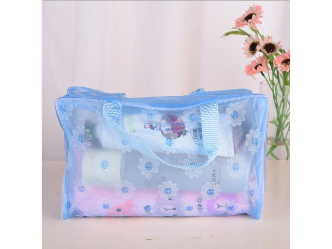 Bolsa de cosméticos de PVC transparente azul impermeable