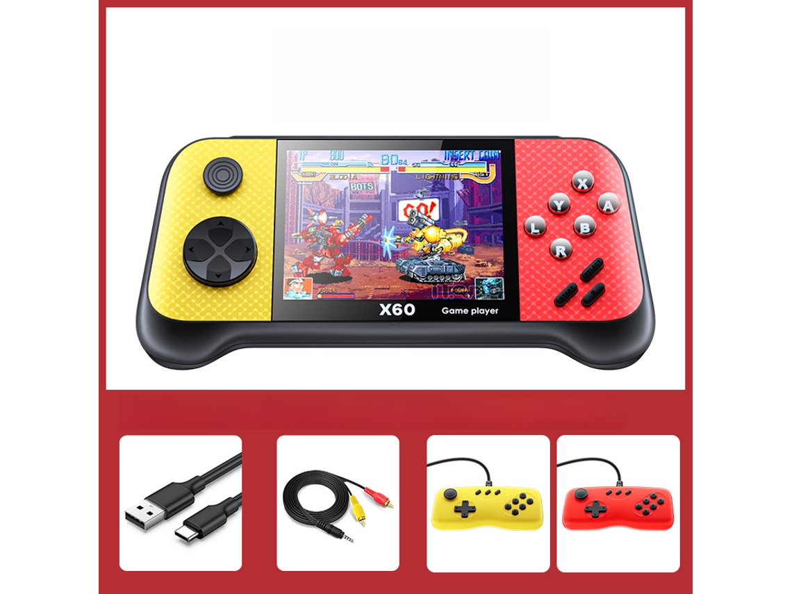 Consola arcade portátil retro X60 compatible con 10 emuladores y 4849 juegos integrados (amarillo y rojo)