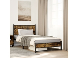 Estructura De Cama Sin Colchón Metal Roble Ahumado 107x203 Cm