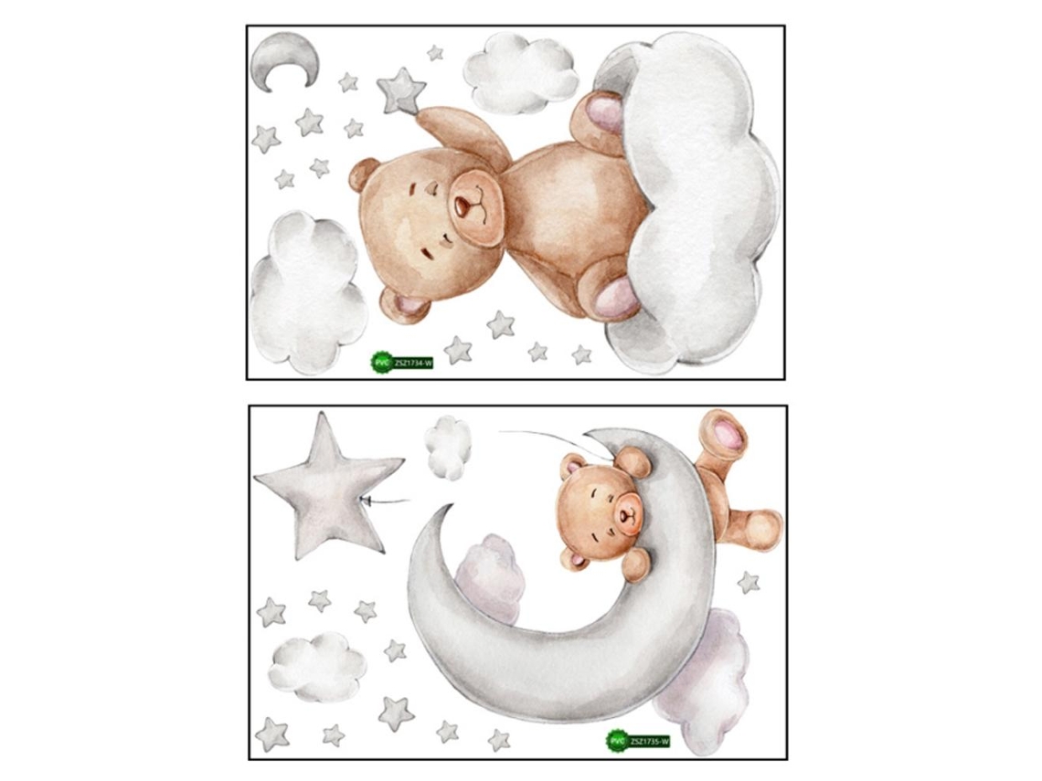 2 Pegatinas De Pared Infantiles Con Ositos De Peluche En La Luna Para Decorar La Habitación Del Bebé.