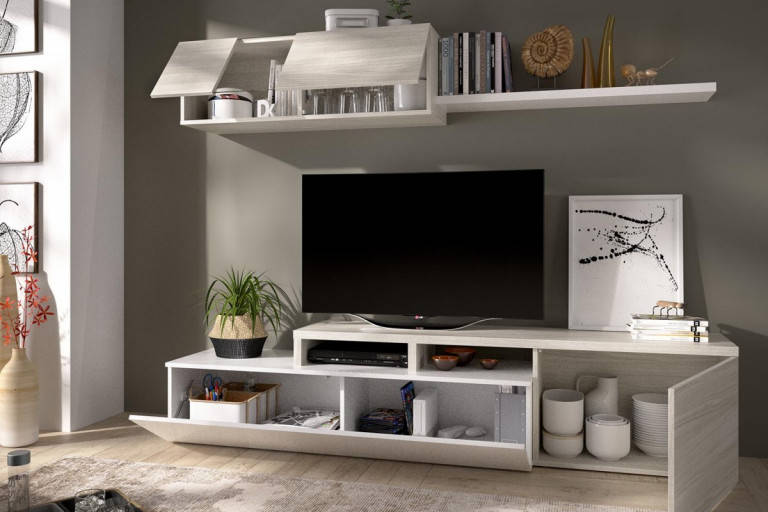 Homekit Mueble Comedor de 200cm madera blanco 200x180x41cm elle gris conjunto tv