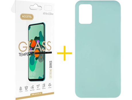 Kit Funda + Protector de Pantalla Samsung Galaxy A51 ACCETEL Silicona Líquida (Verde Agua)