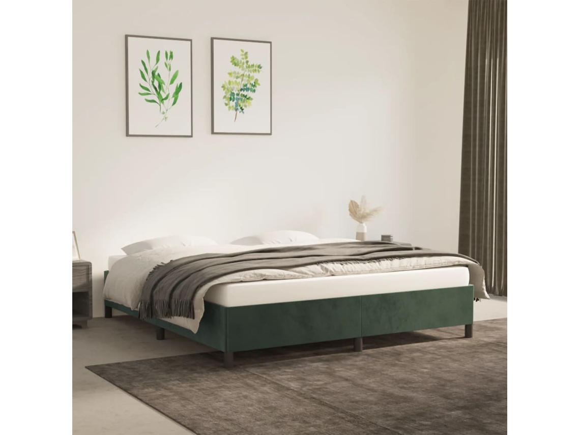 Estructura Cama Sin Colchón Terciopelo Verde Oscuro 180x200 Cm